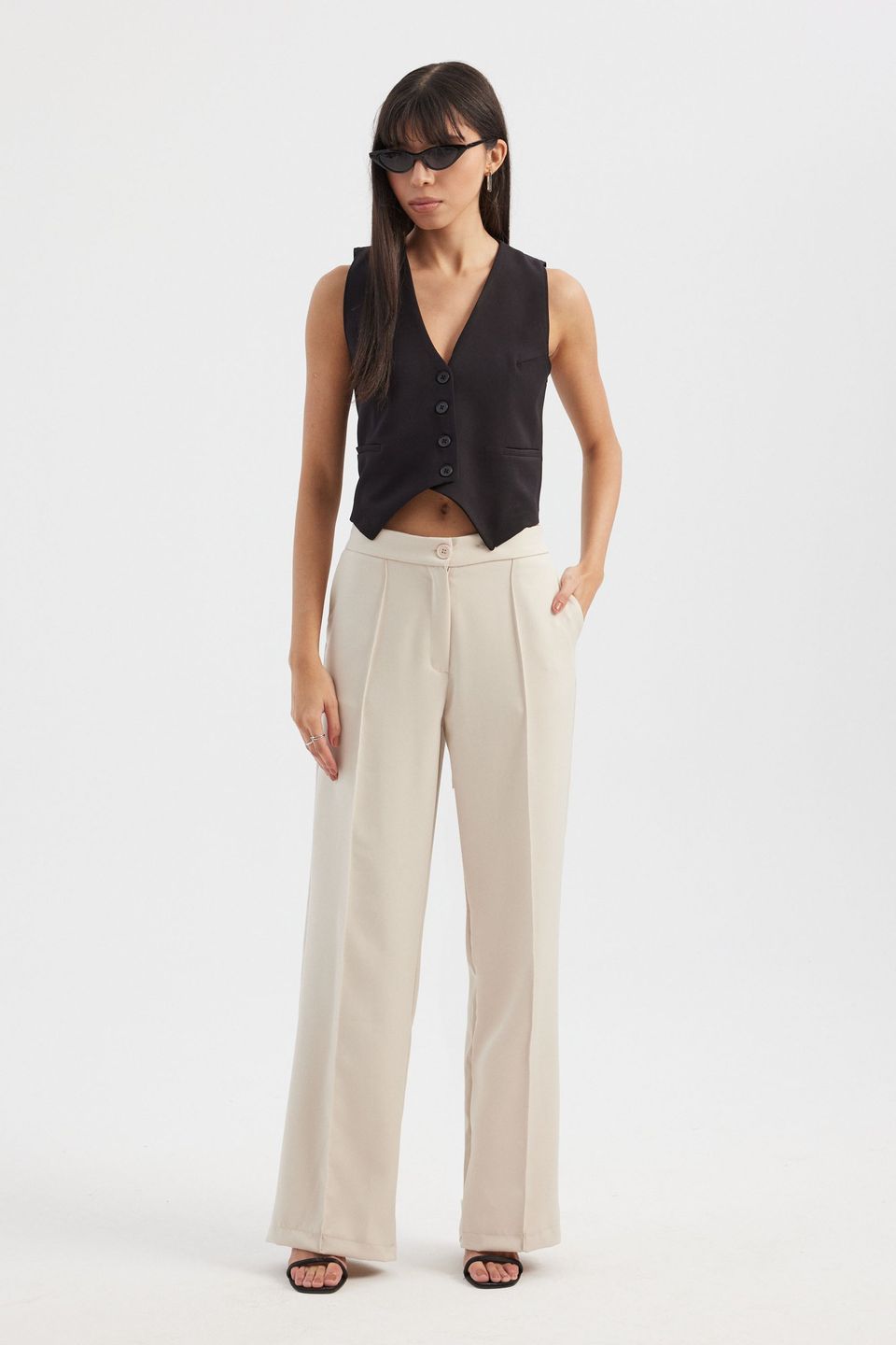 High Waist Pleated Wide Leg Trousers