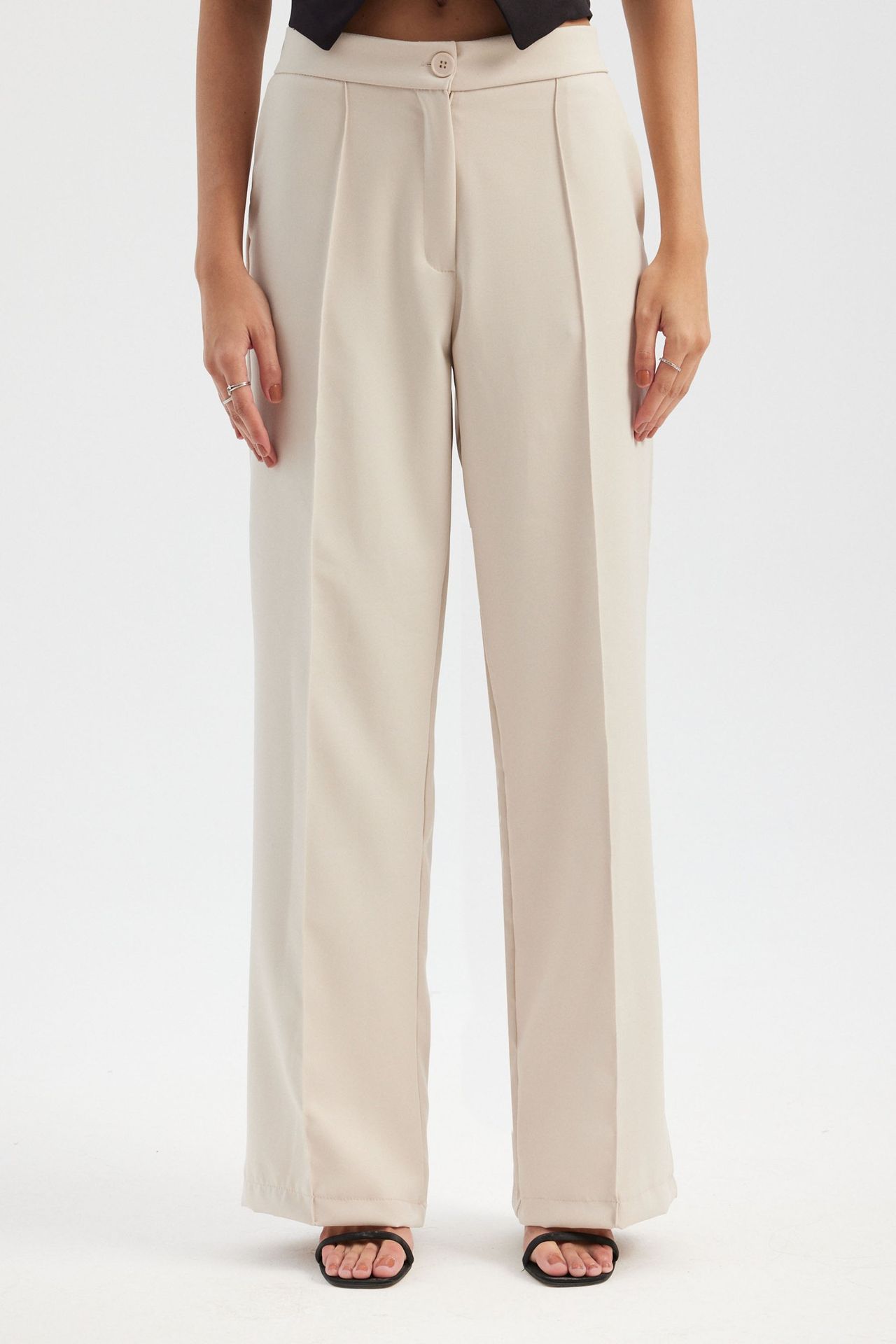 High Waist Pleated Wide Leg Trousers