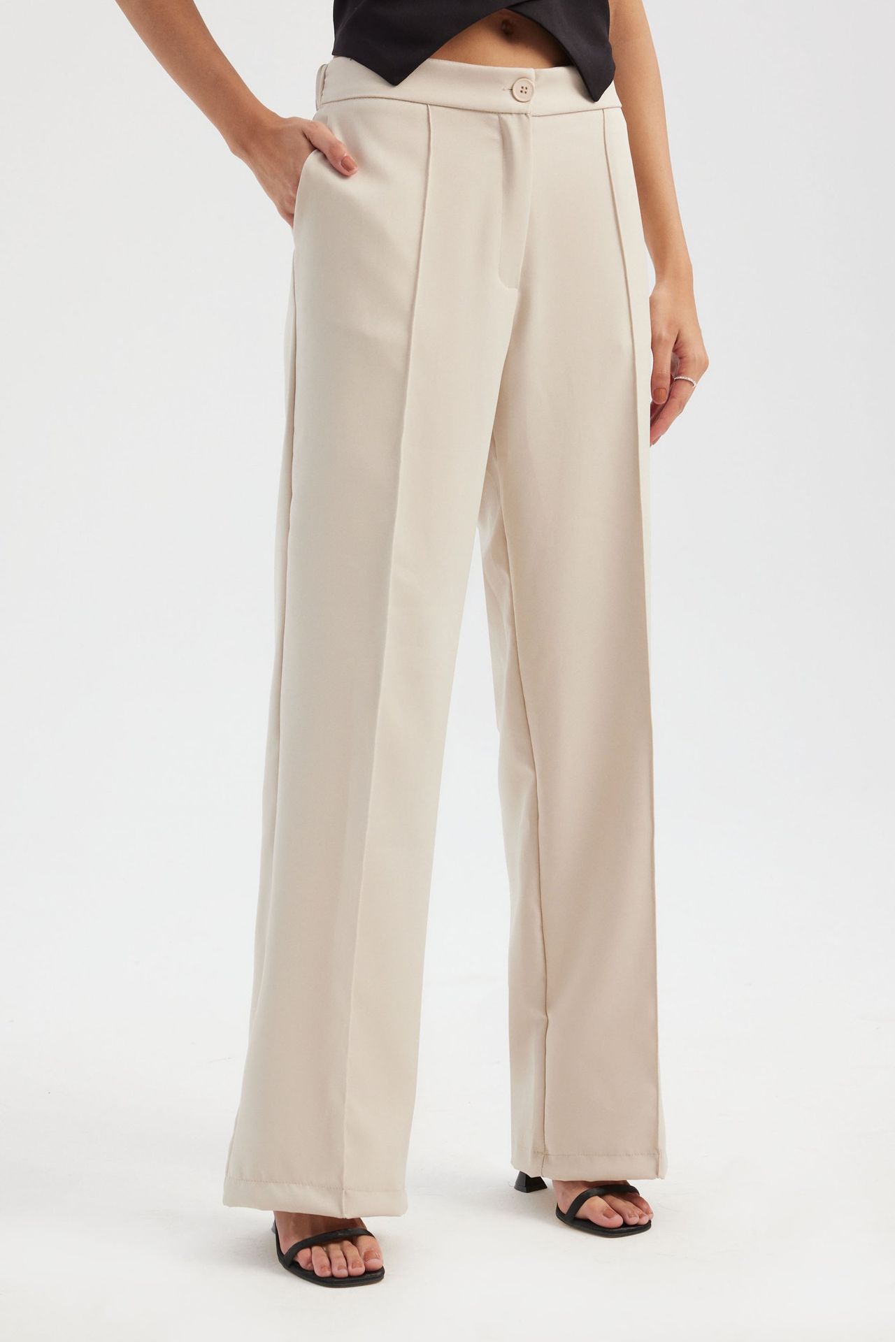 High Waist Pleated Wide Leg Trousers