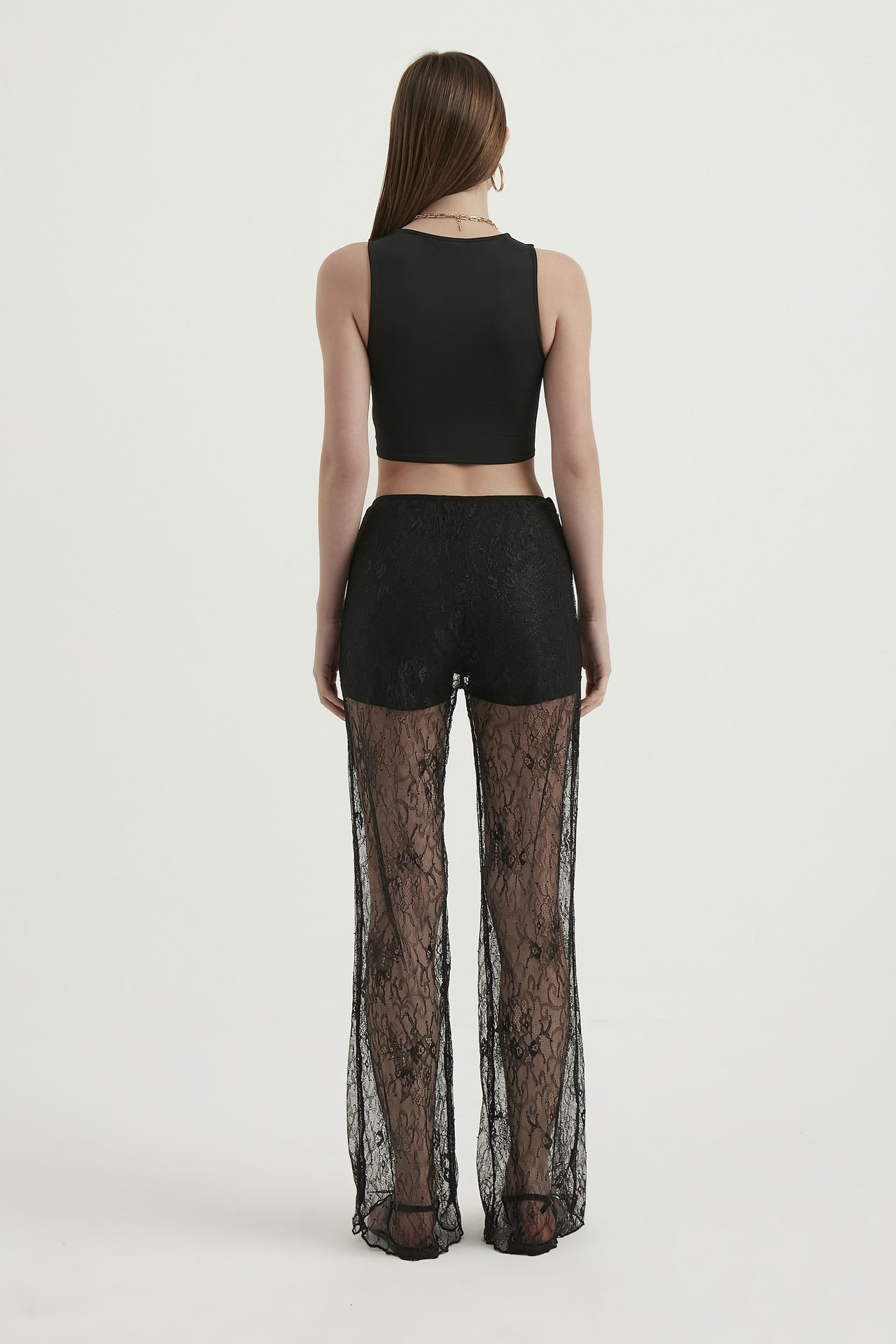 Mesh High Waist Sheer Flare Trousers