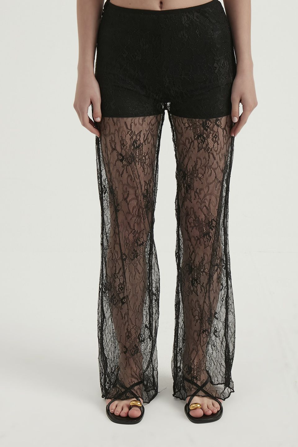 Mesh High Waist Sheer Flare Trousers