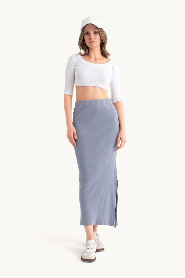 Mid Rise Elastic Waist Basic Midi Skirt 5