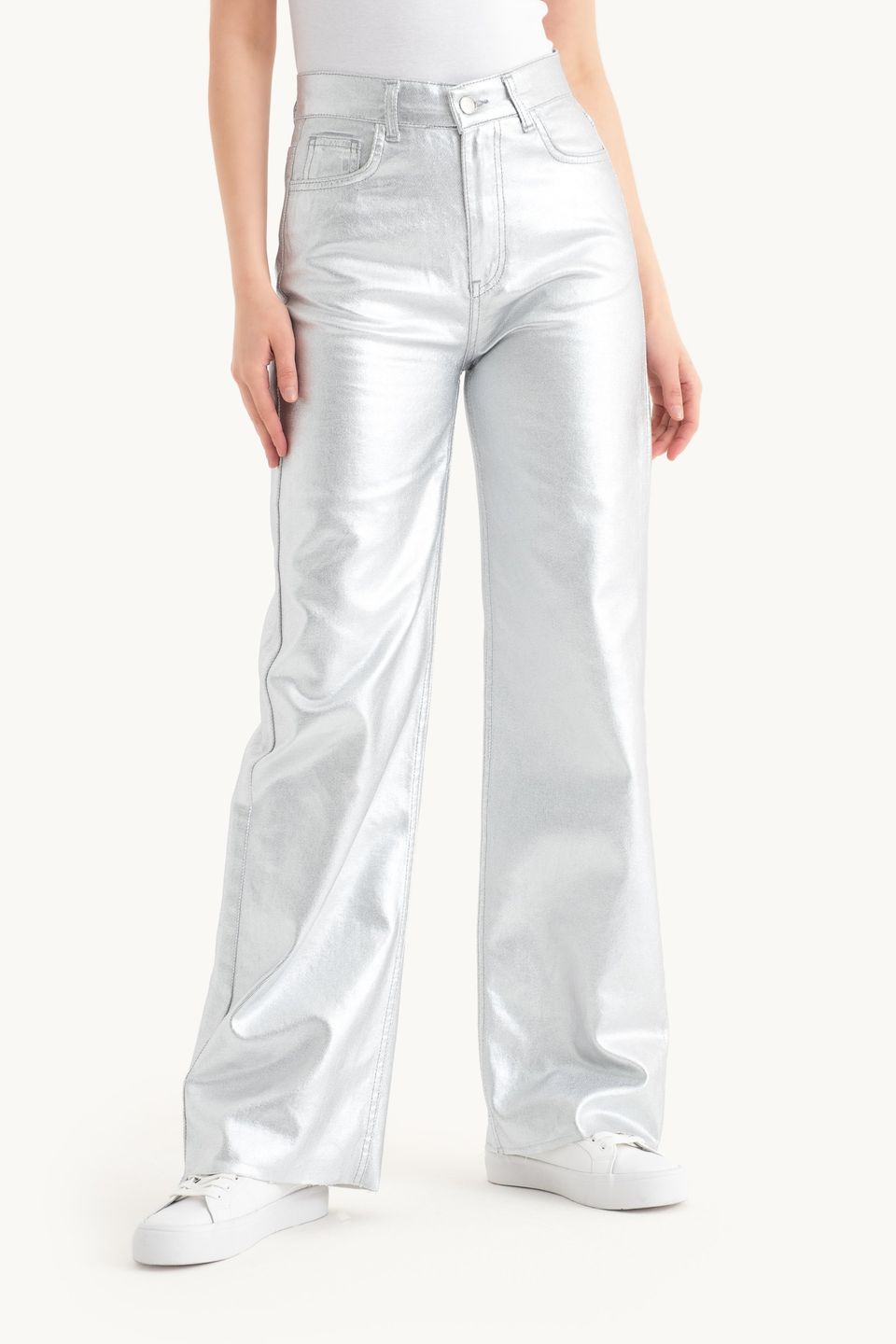 High Waist Metallic Regular Fit Jeans