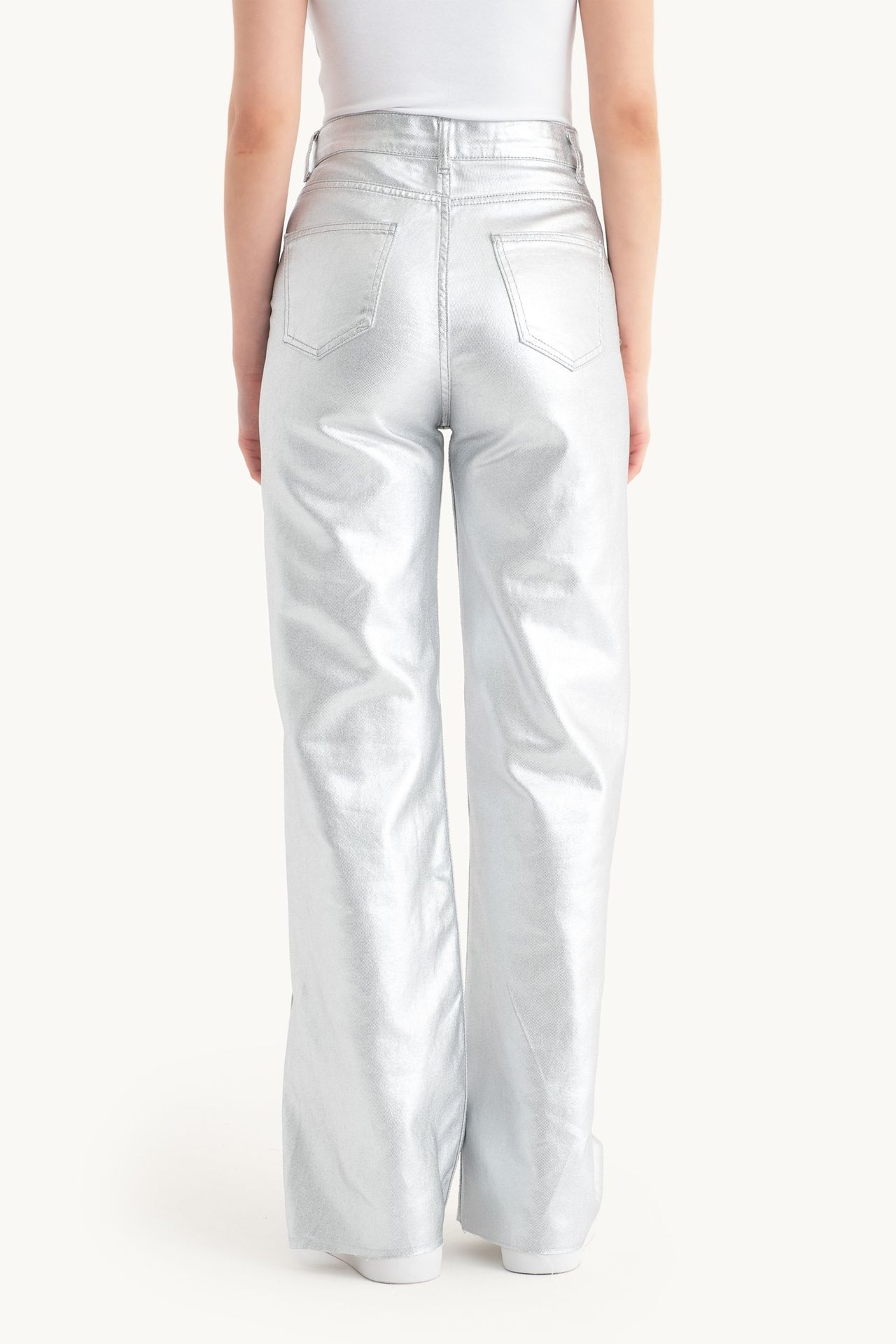 High Waist Metallic Regular Fit Jeans