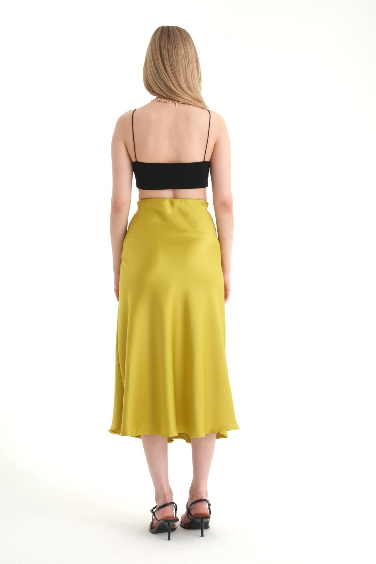 Satin High Waist Midi Skirt