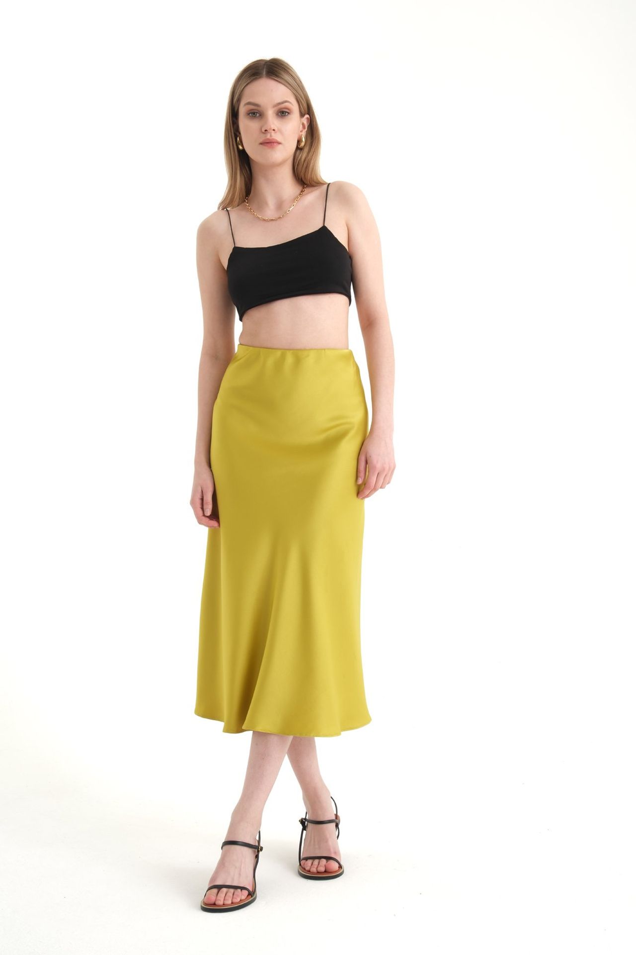 Satin High Waist Midi Skirt