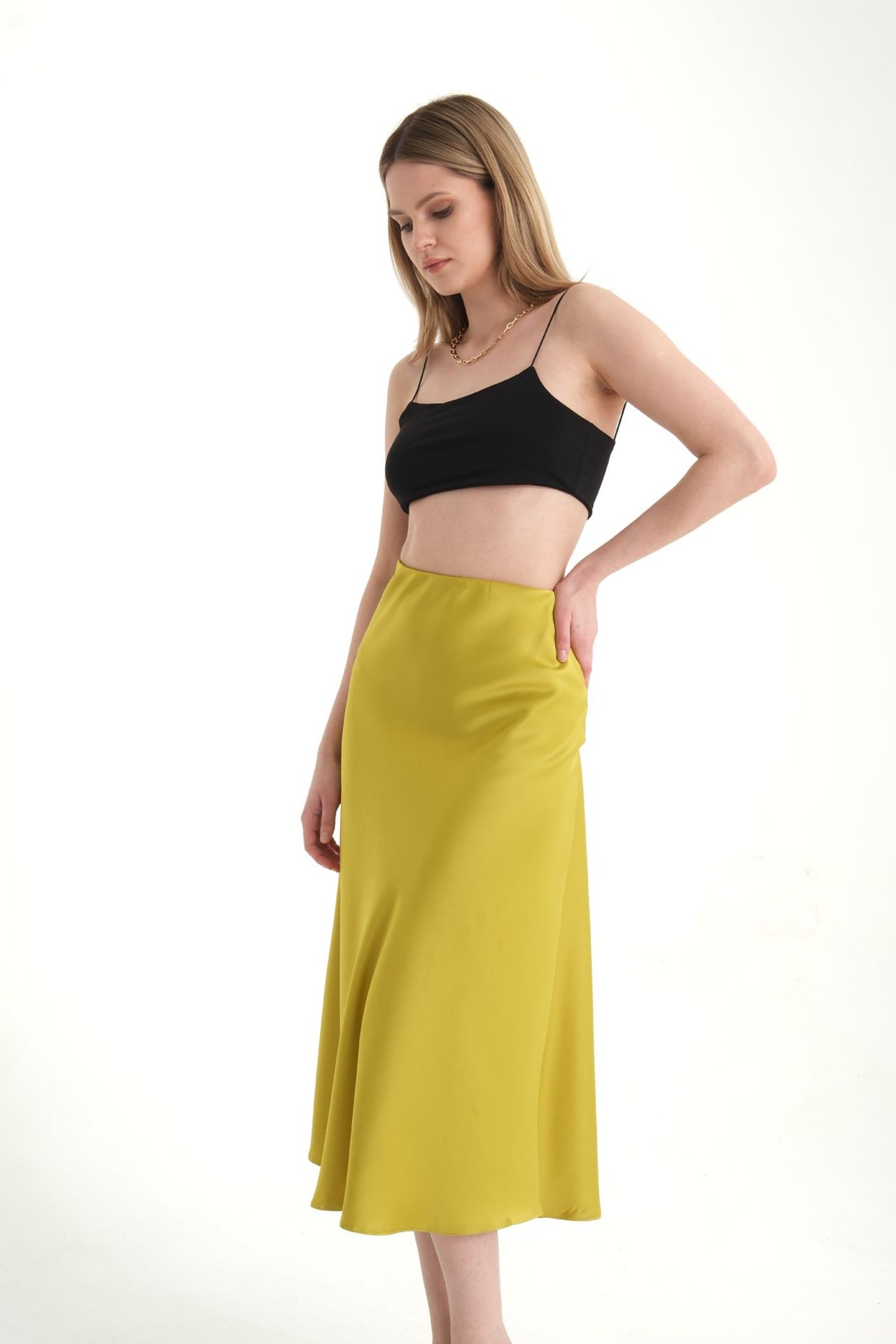 Satin High Waist Midi Skirt