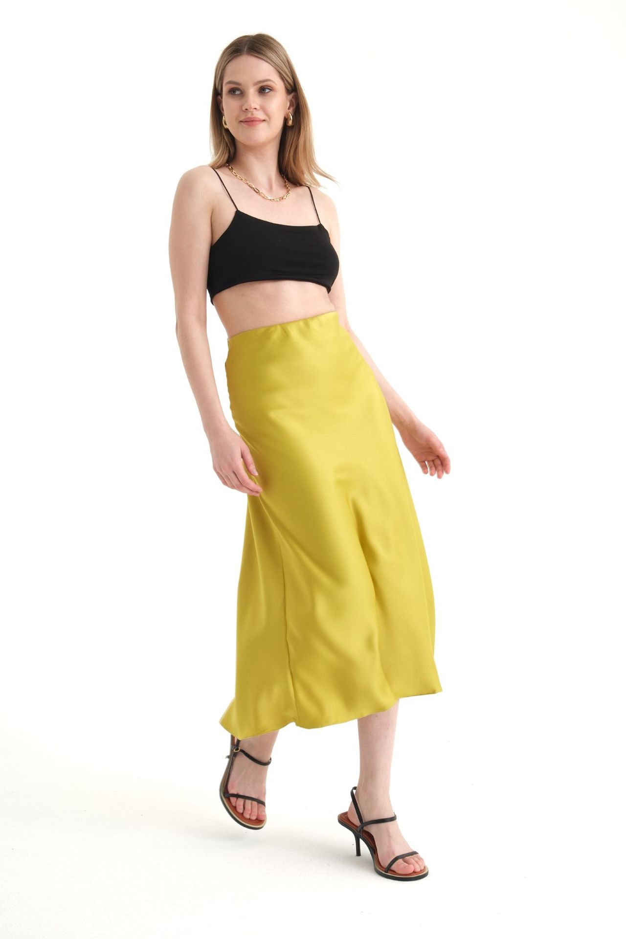 Satin High Waist Midi Skirt