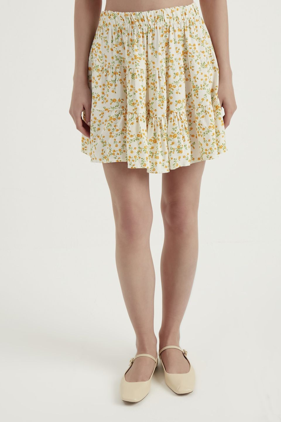 Floral High Waist Elastic Waist Tiered Mini Skirt