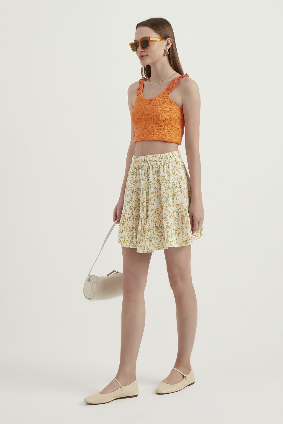 Floral High Waist Elastic Waist Tiered Mini Skirt