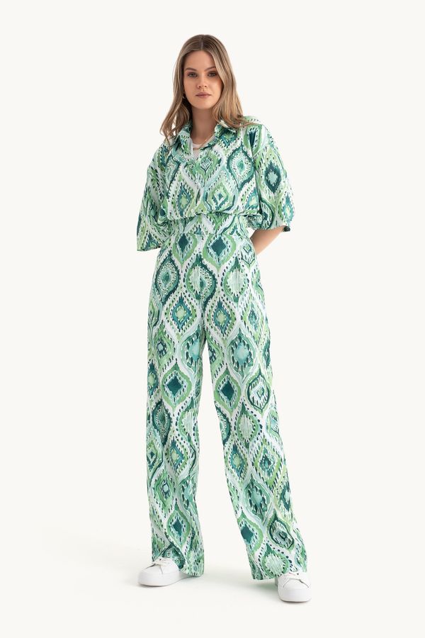 Saten Geometrik Yüksek Bel Boho Pantolon 4