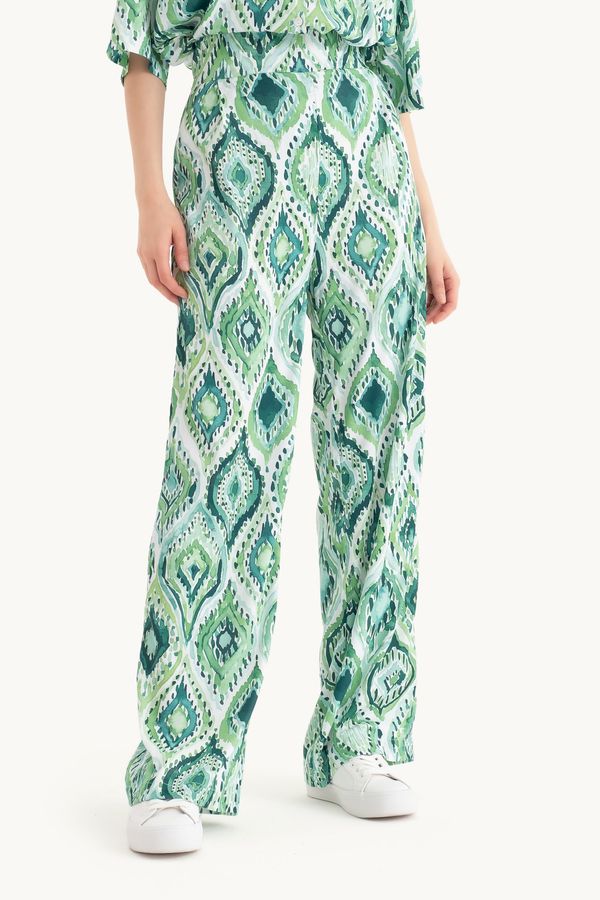 Saten Geometrik Yüksek Bel Boho Pantolon 1
