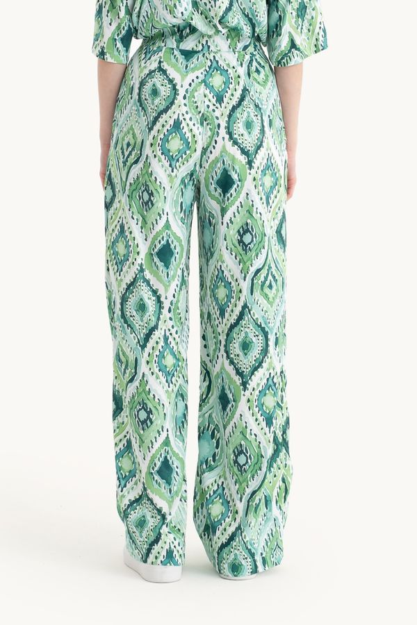Saten Geometrik Yüksek Bel Boho Pantolon 2