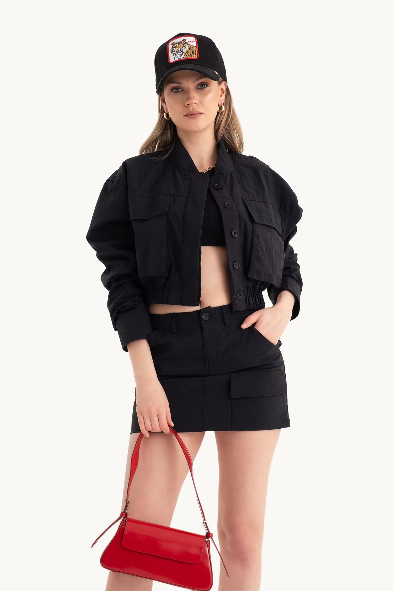 High Waist Parachute Mini Skirt with a Pocket detail