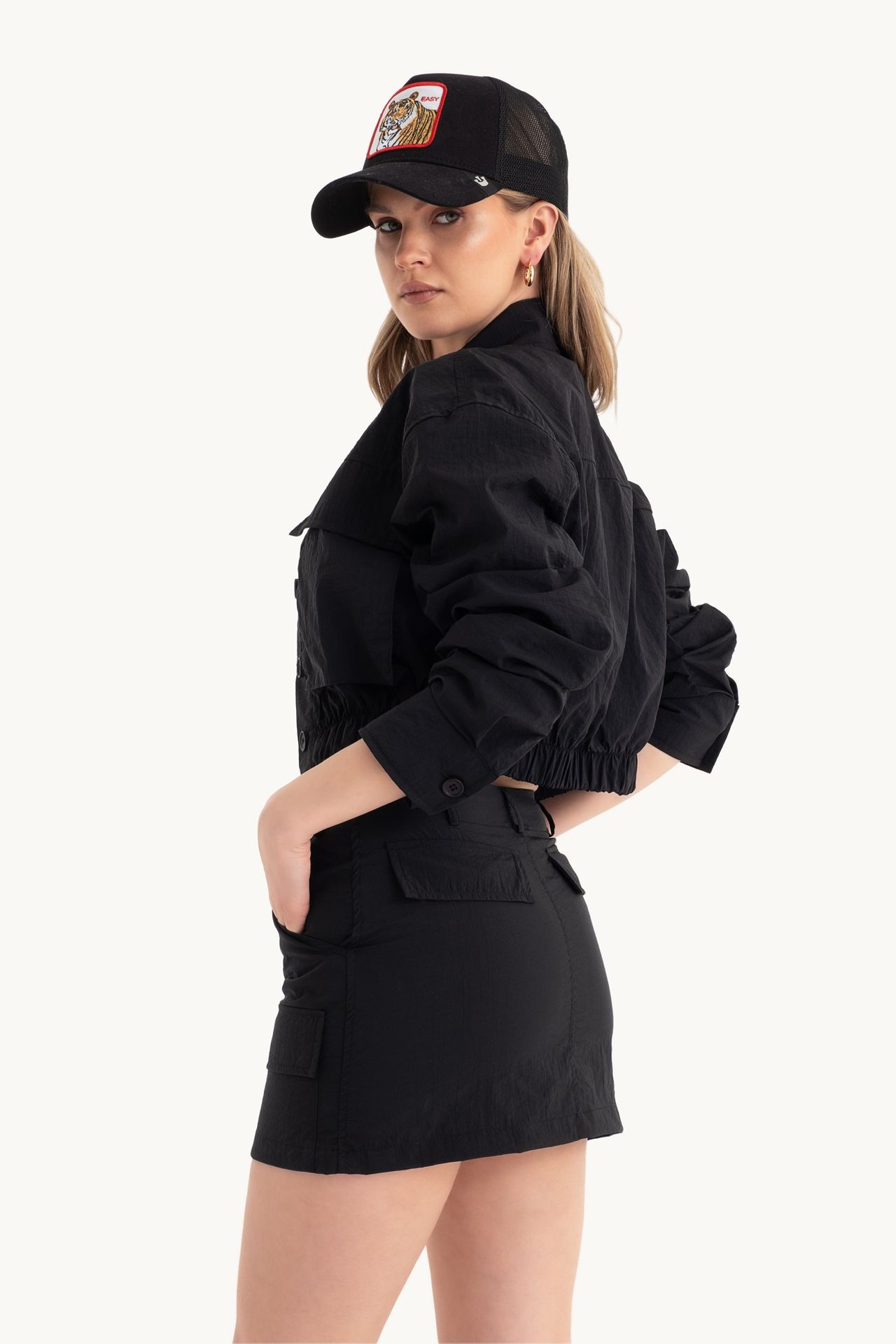 High Waist Parachute Mini Skirt with a Pocket detail
