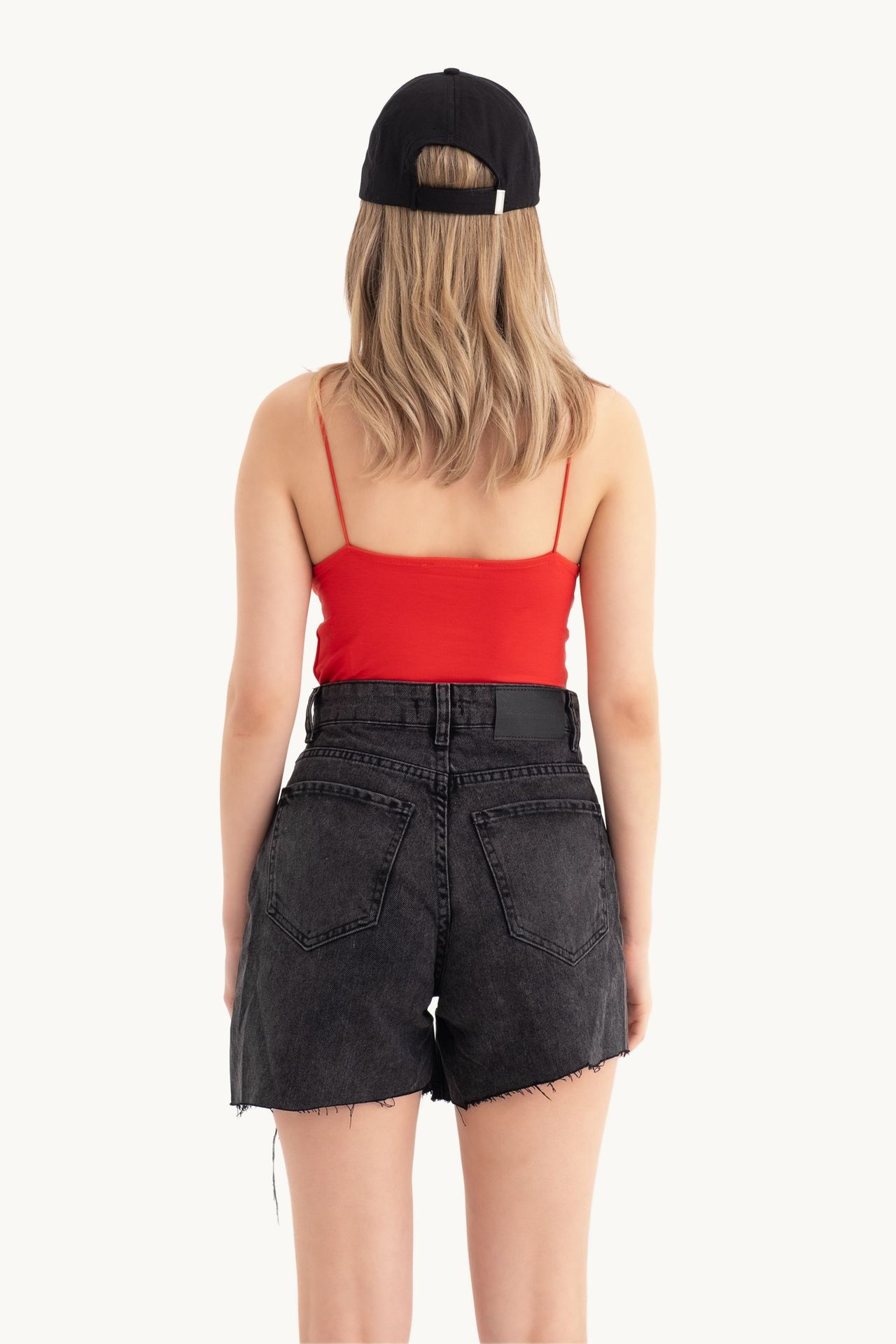 Denim High Waist Double Layered Shorts with a Button detail