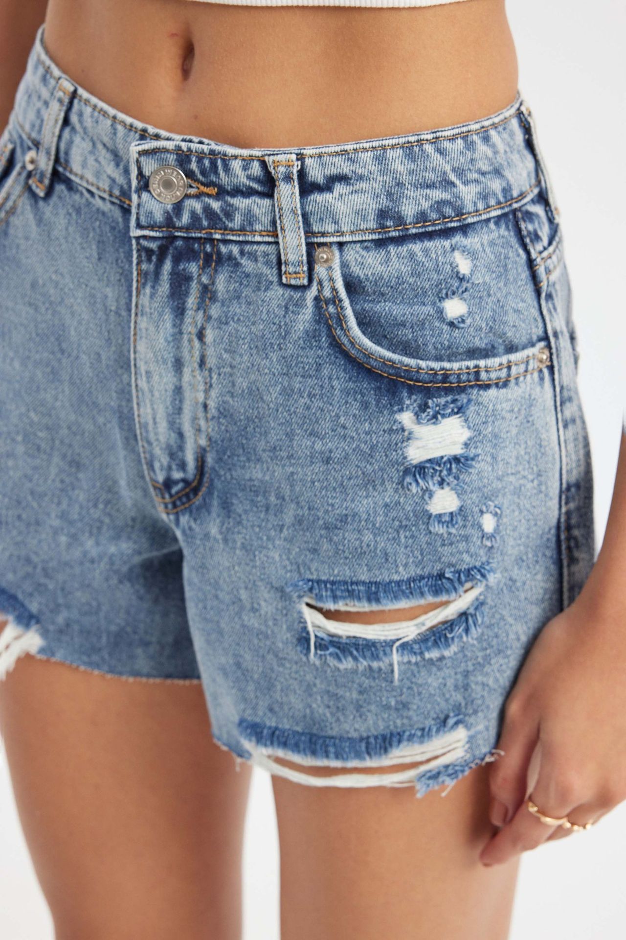 Denim High Waist Ripped Shorts