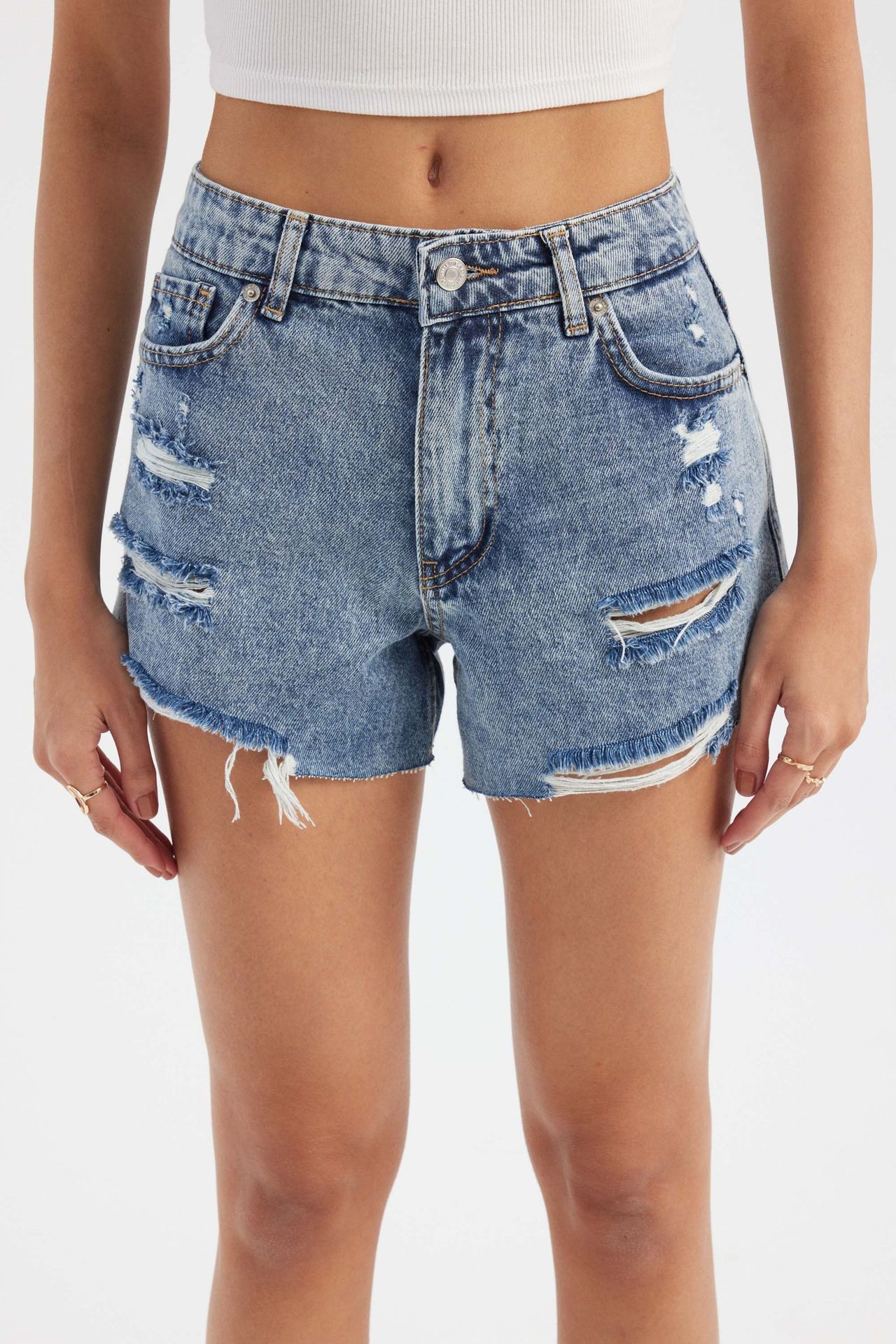 Denim High Waist Ripped Shorts