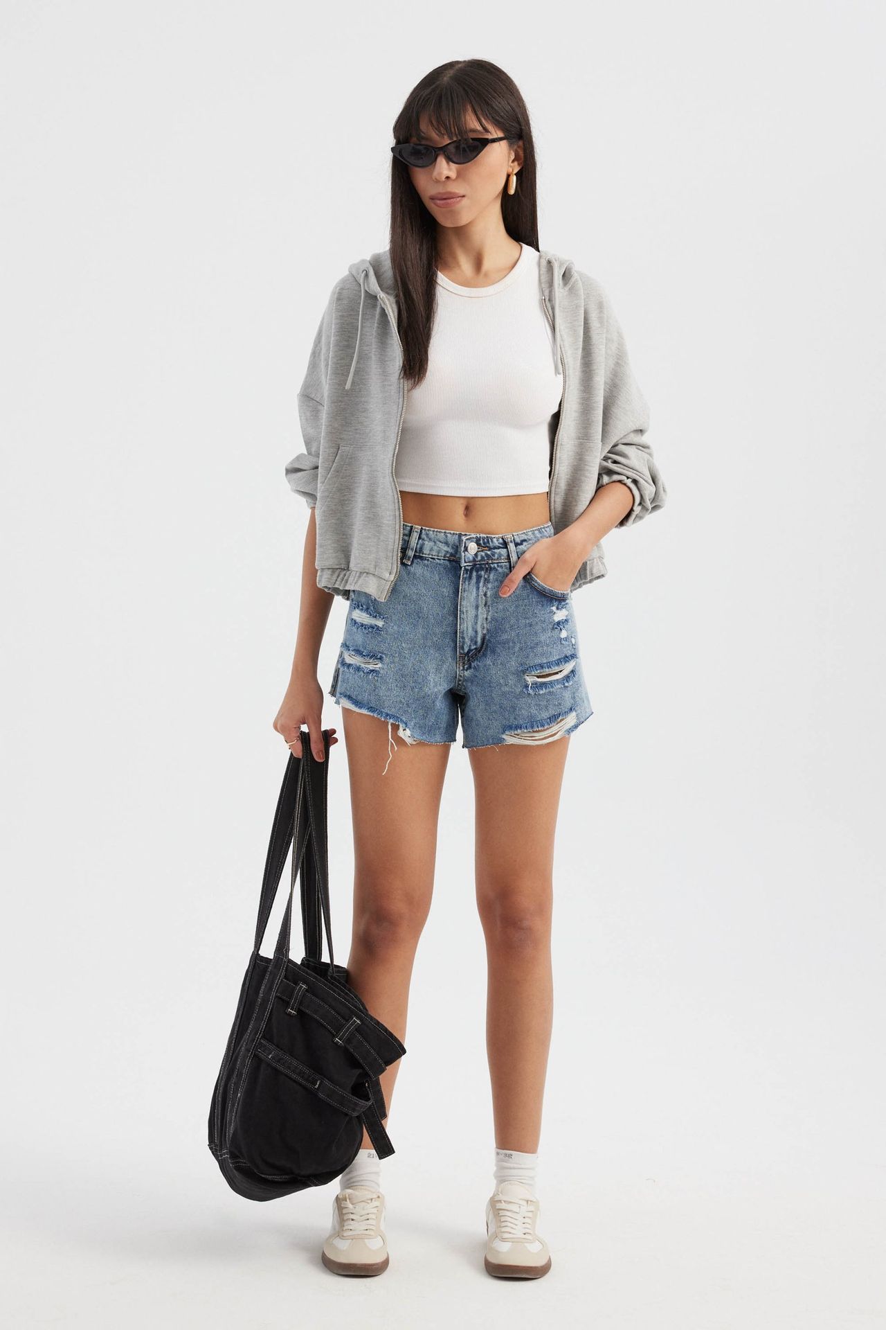 Denim High Waist Ripped Shorts