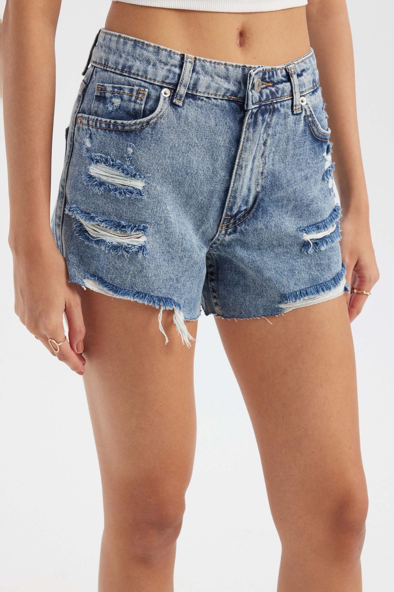 Denim High Waist Ripped Shorts