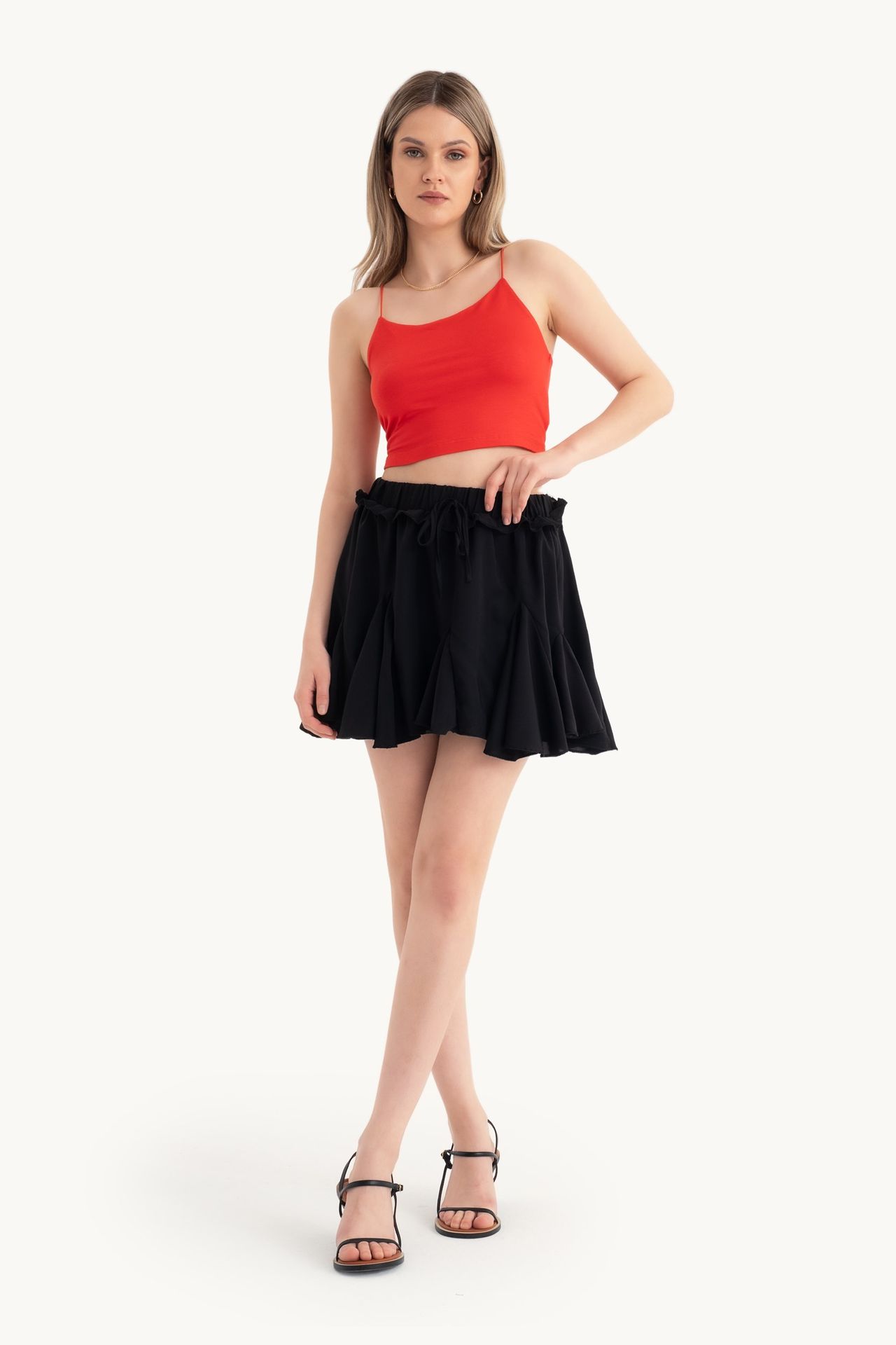 High Waist Pleated Mini Skirt with a Waist Detail