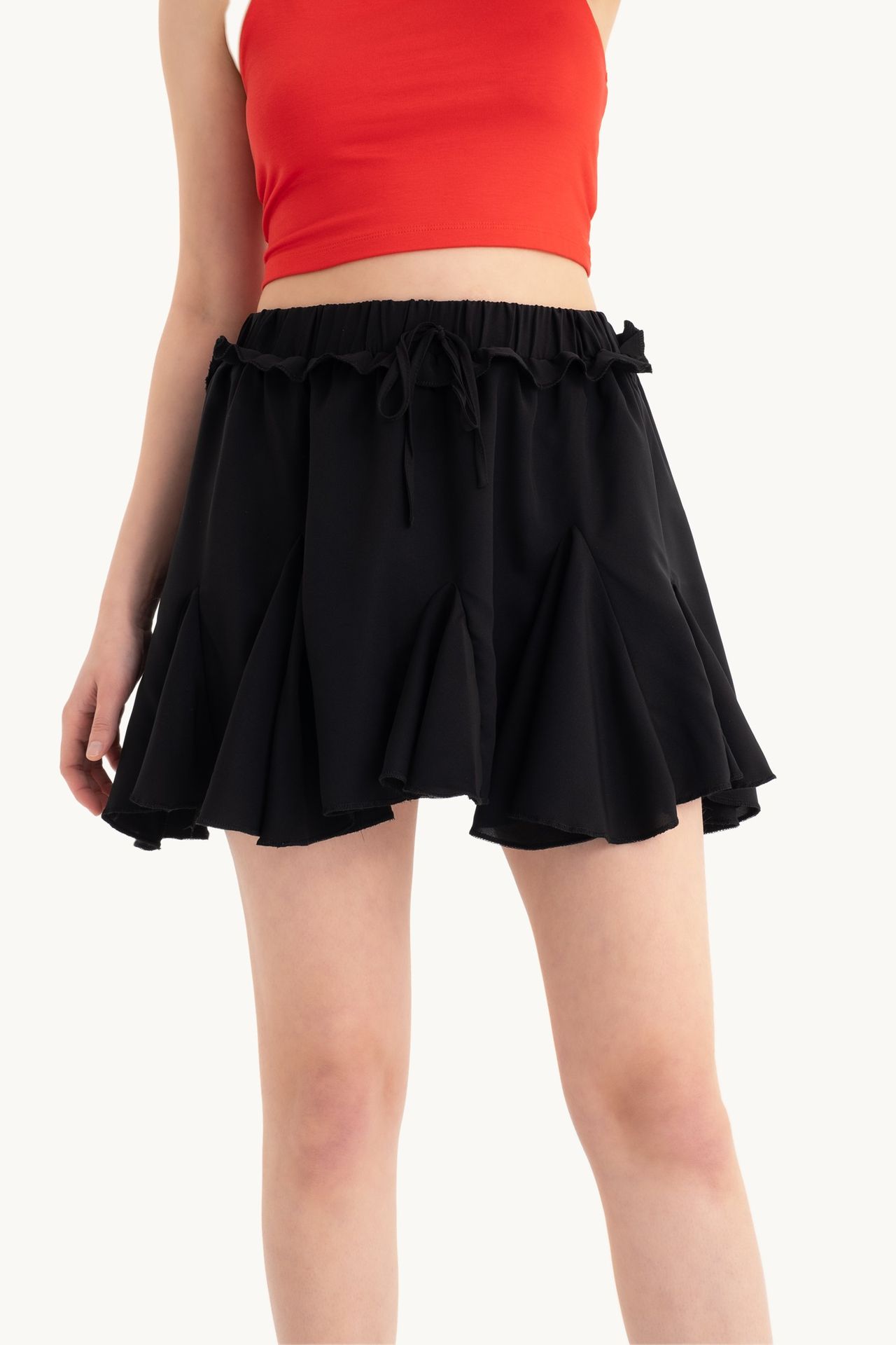 High Waist Pleated Mini Skirt with a Waist Detail