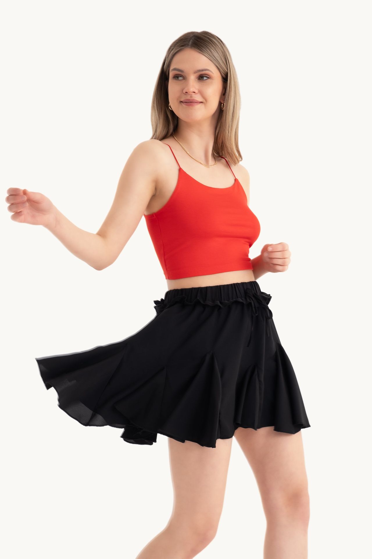 High Waist Pleated Mini Skirt with a Waist Detail