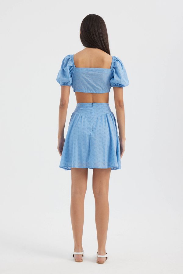 Sweetheart Puff Sleeve Crop Top & Embroidered Mini Skirt Coord 4