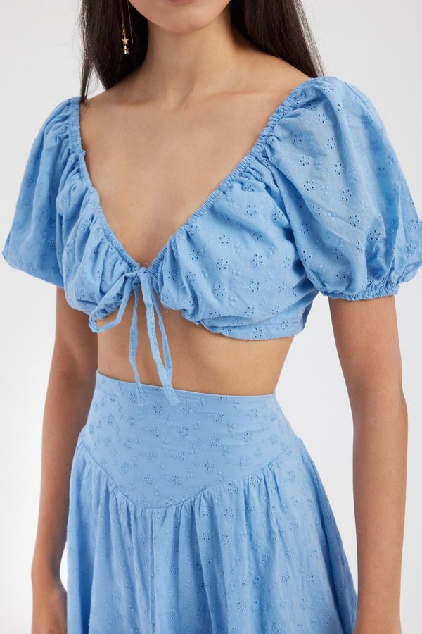 Sweetheart Puff Sleeve Crop Top & Embroidered Mini Skirt Coord 5