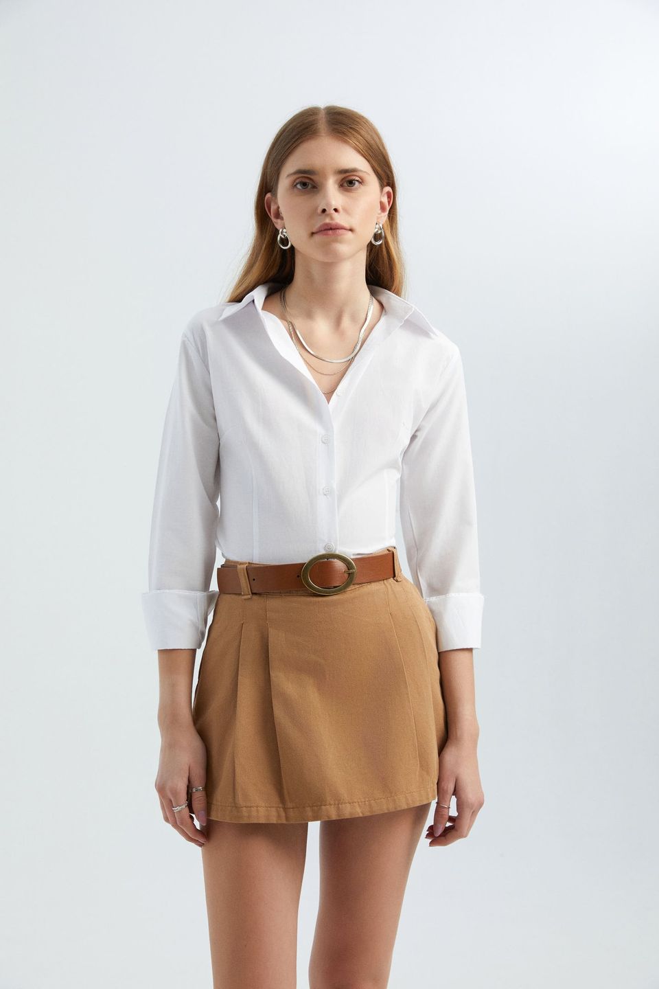 Mid Rise Pleated Mini Skirt with a Belt