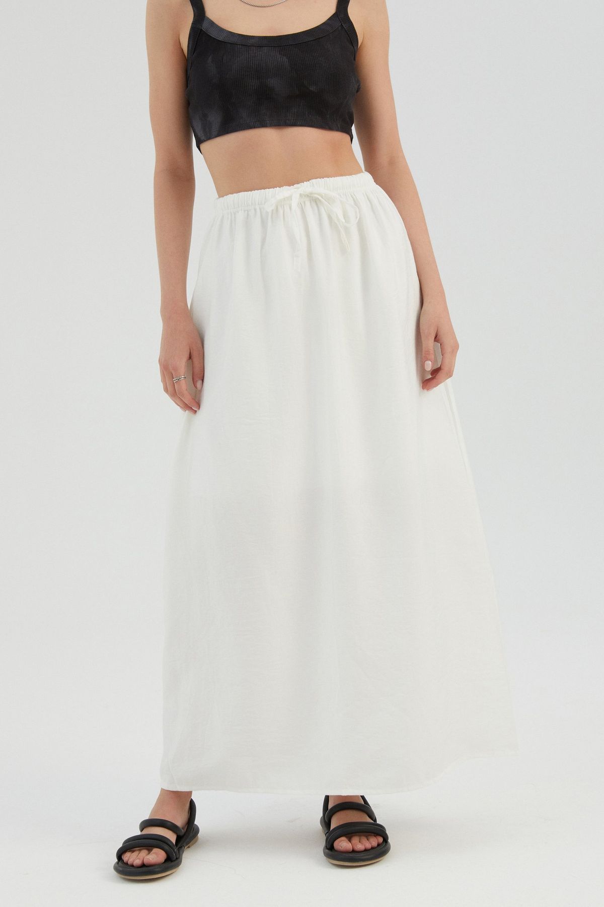 High Waist Drawstring Maxi Skirt