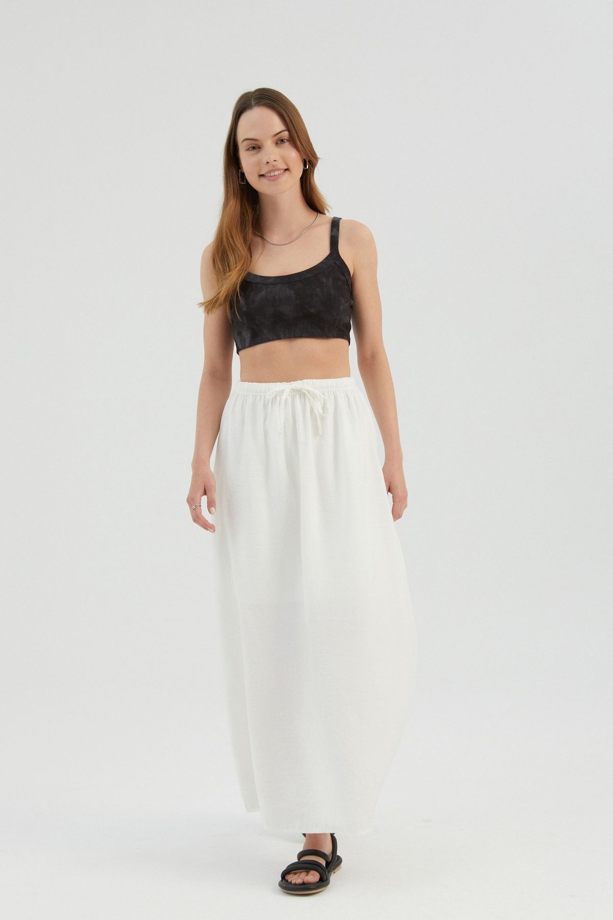 High Waist Drawstring Maxi Skirt