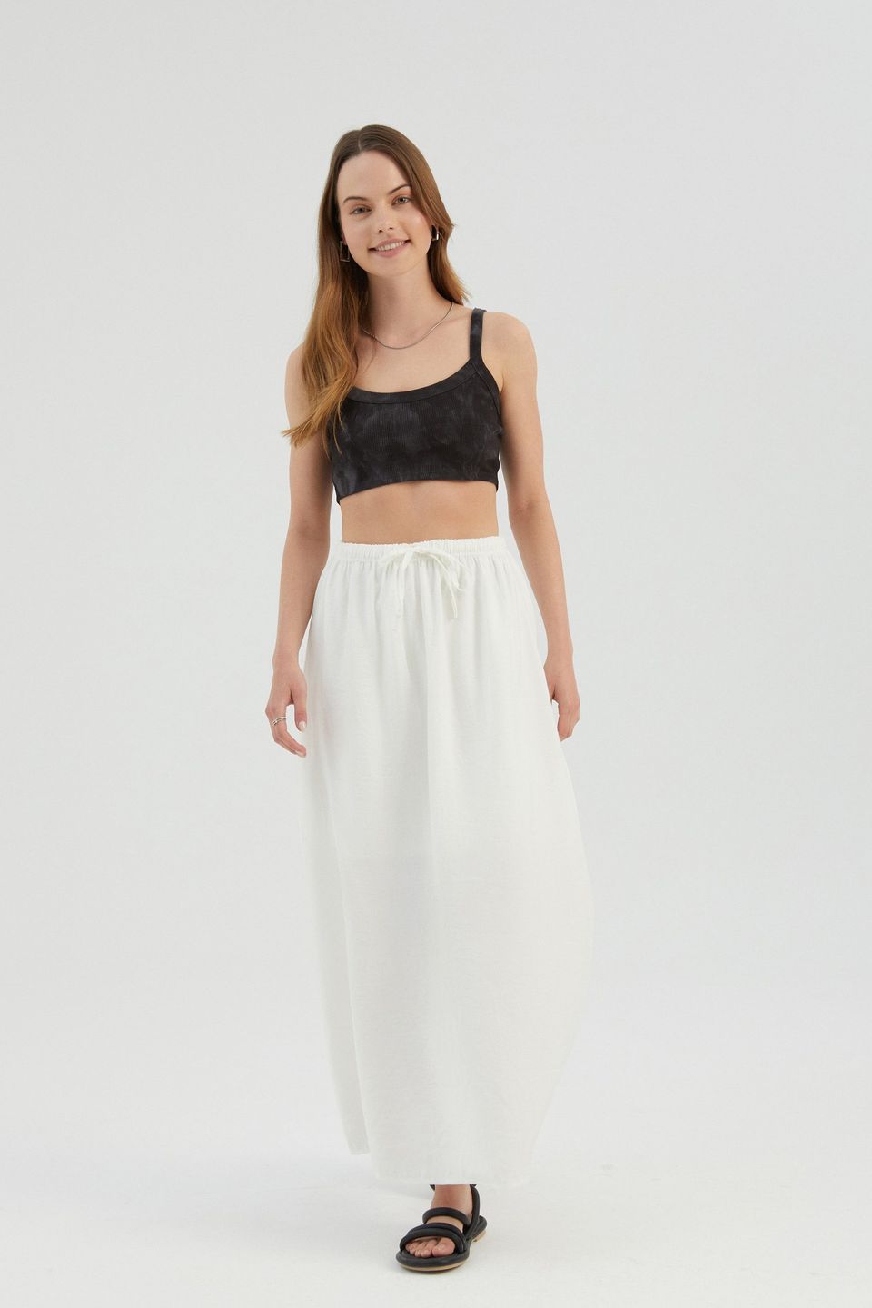 High Waist Drawstring Maxi Skirt