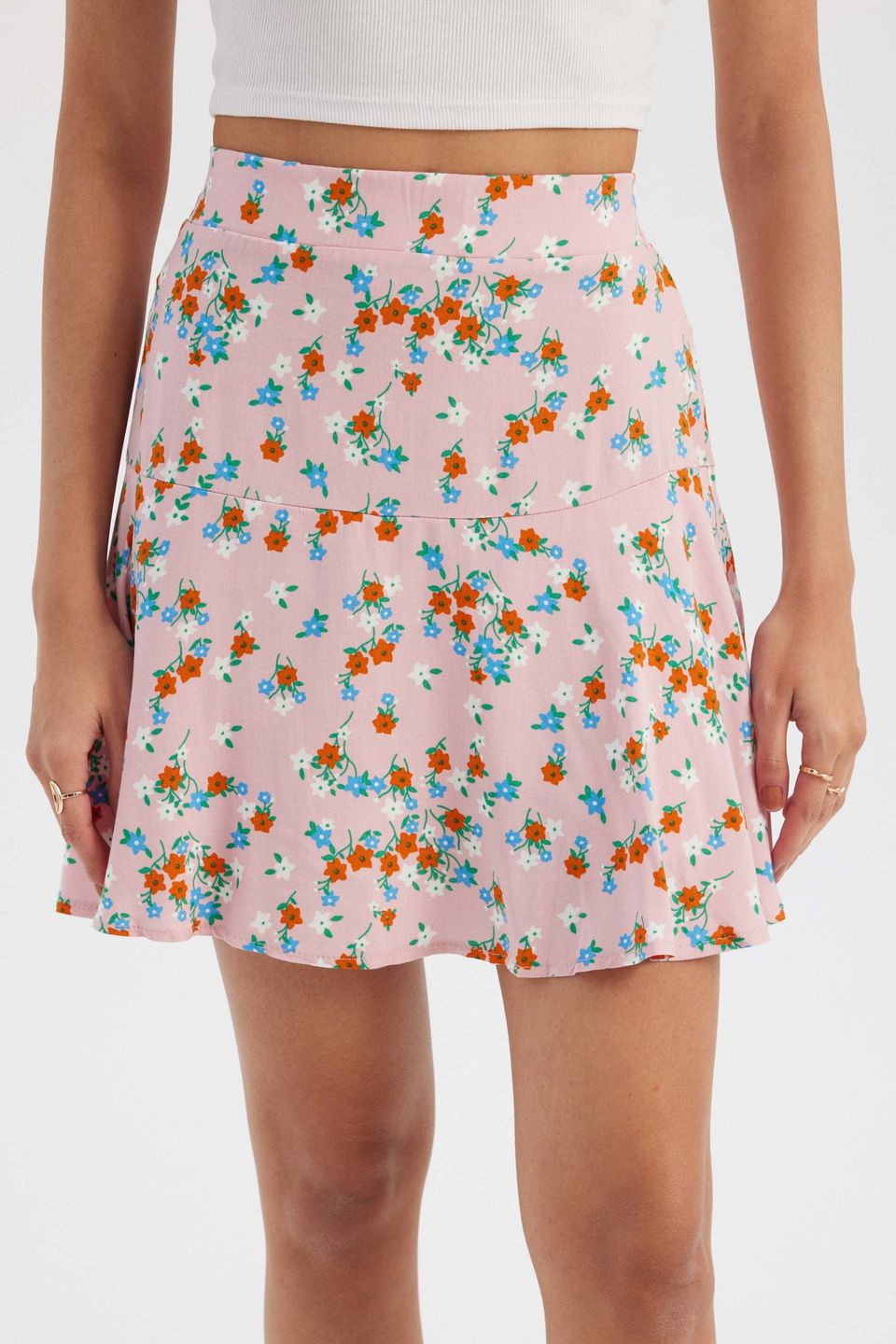 Floral High Waist Ruffled Mini Skirt