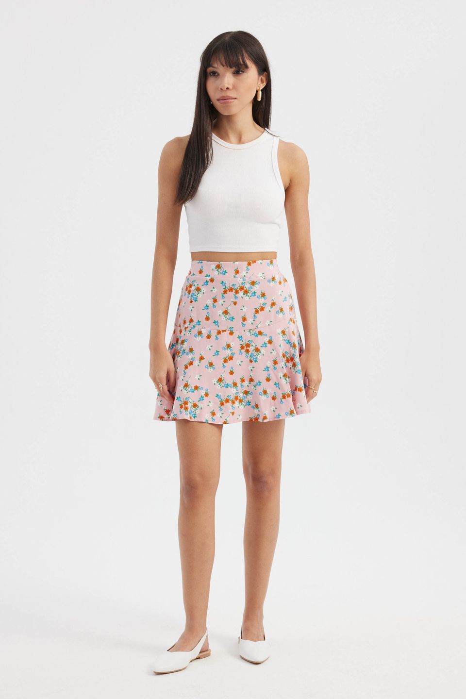 Floral High Waist Ruffled Mini Skirt