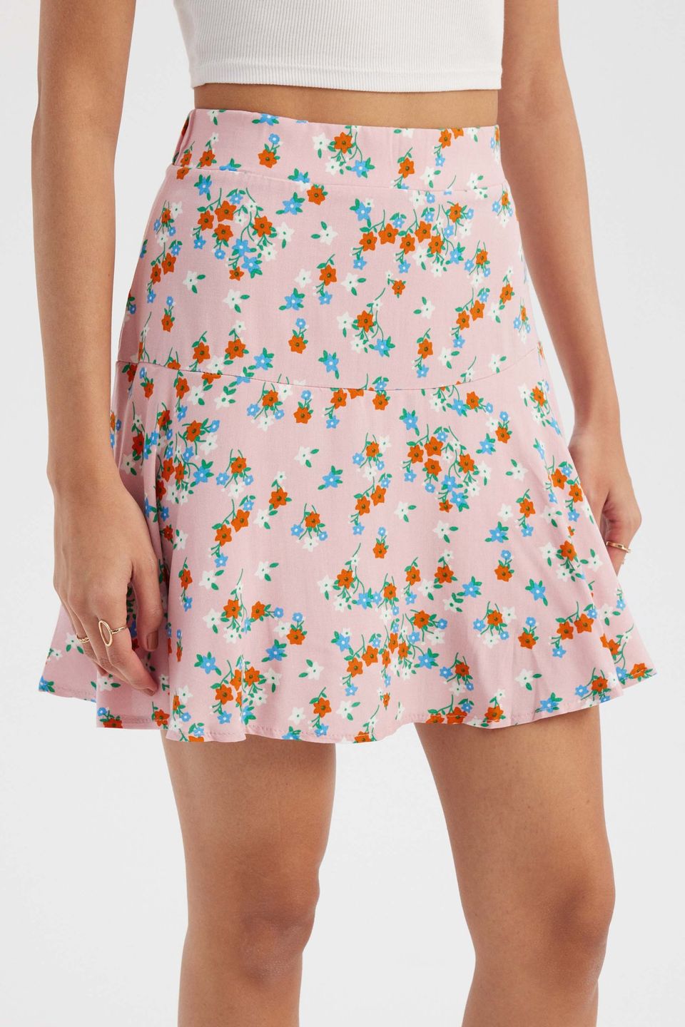 Floral High Waist Ruffled Mini Skirt