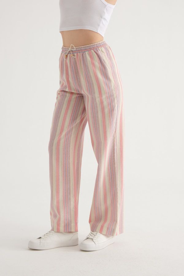 Striped High Waist Drawstring Straight Leg Trousers 5