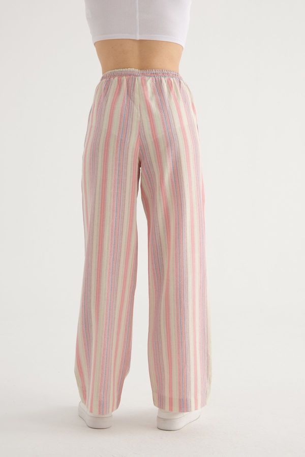 Striped High Waist Drawstring Straight Leg Trousers 6
