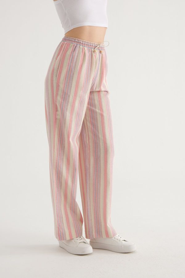 Striped High Waist Drawstring Straight Leg Trousers 4