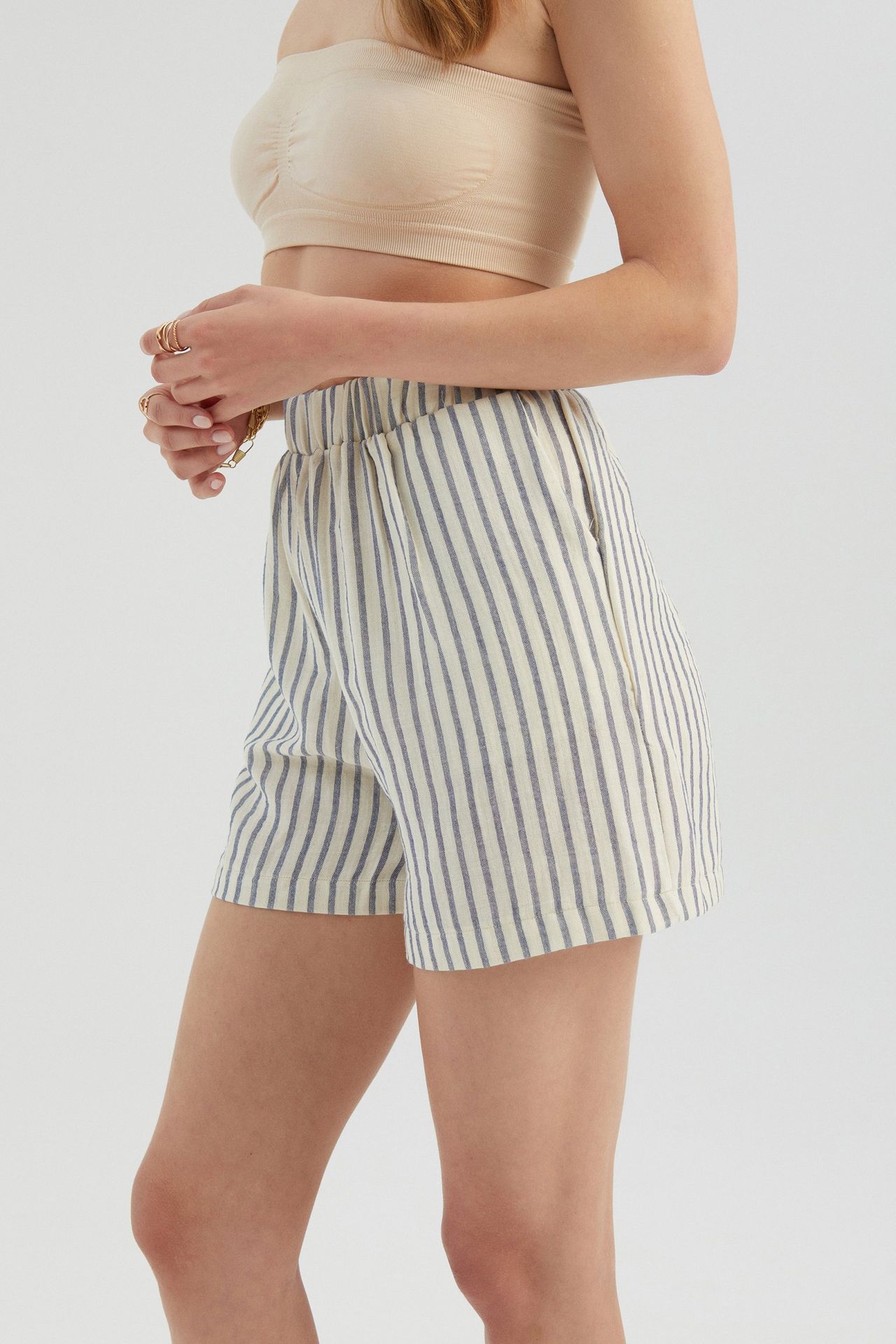 Striped High Waist Elastic Waist Shorts