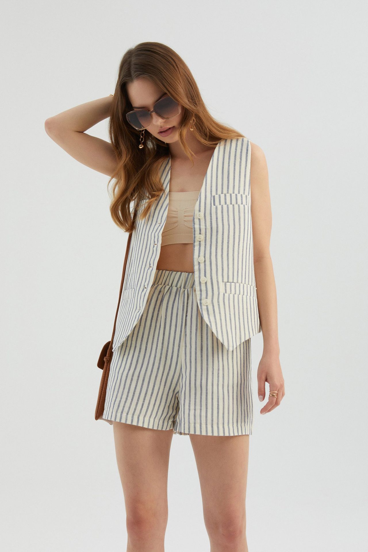 Striped High Waist Elastic Waist Shorts