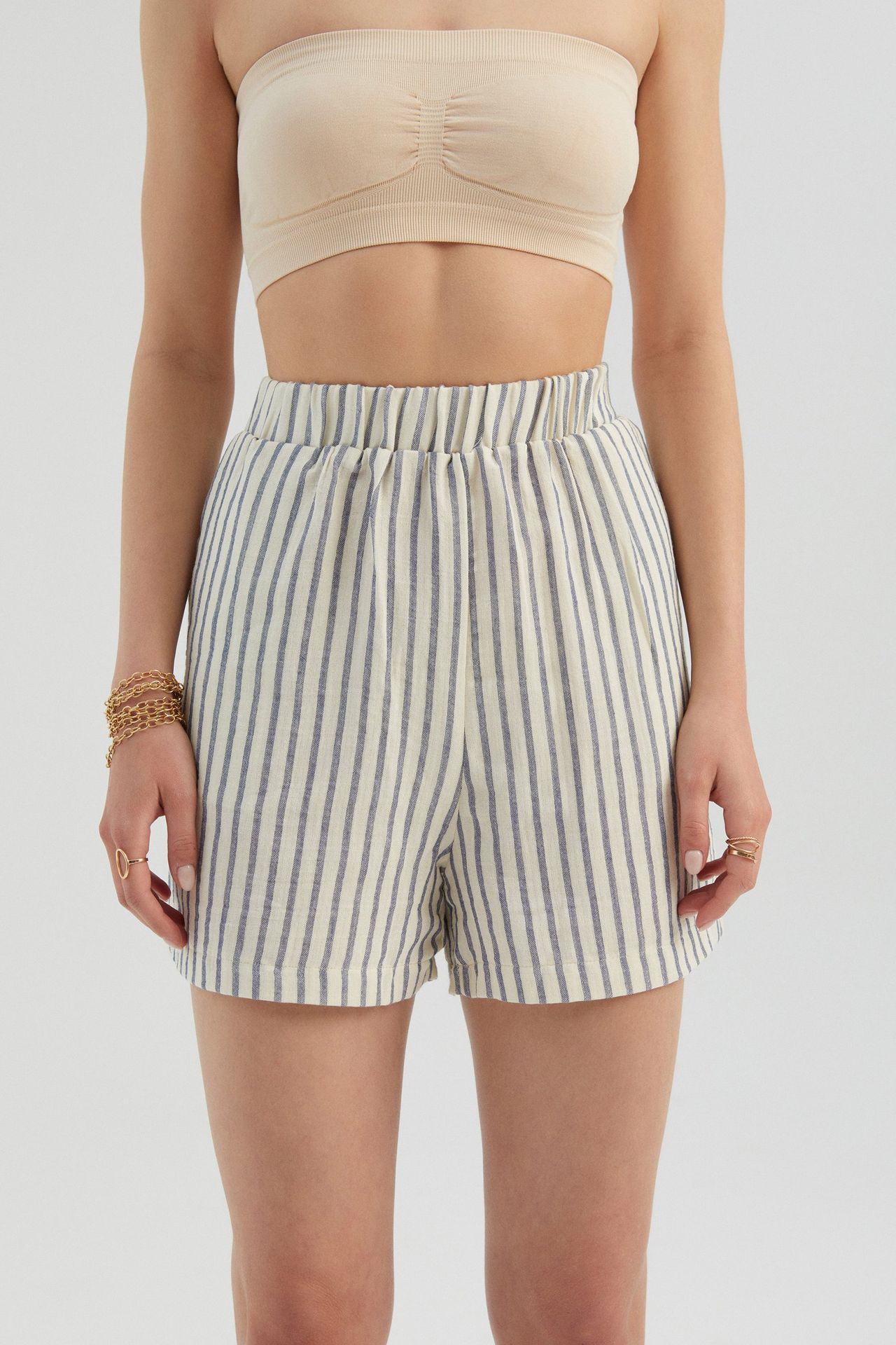 Striped High Waist Elastic Waist Shorts