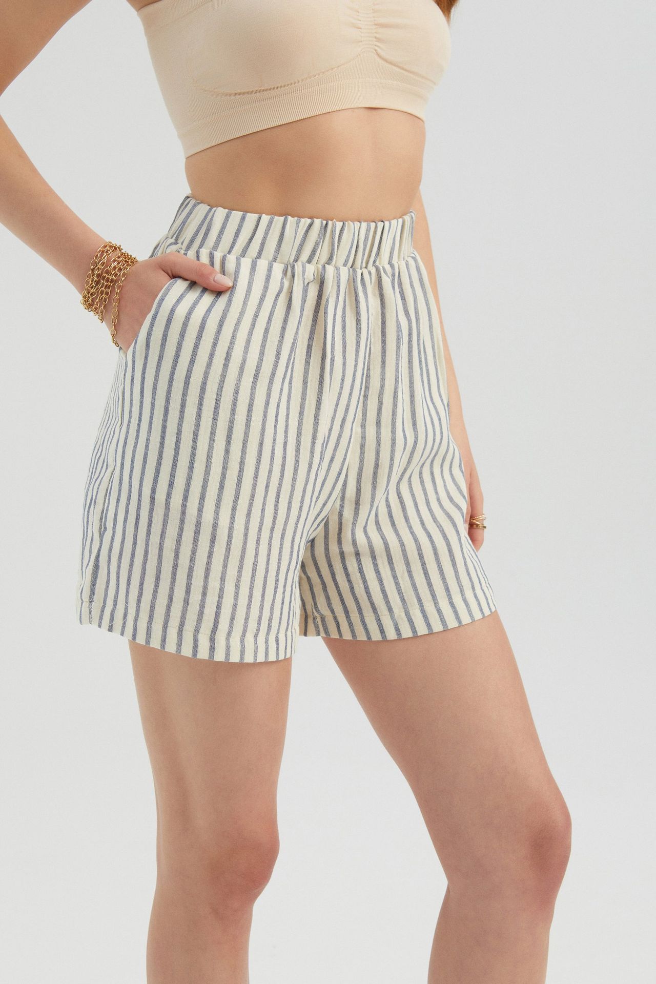 Striped High Waist Elastic Waist Shorts