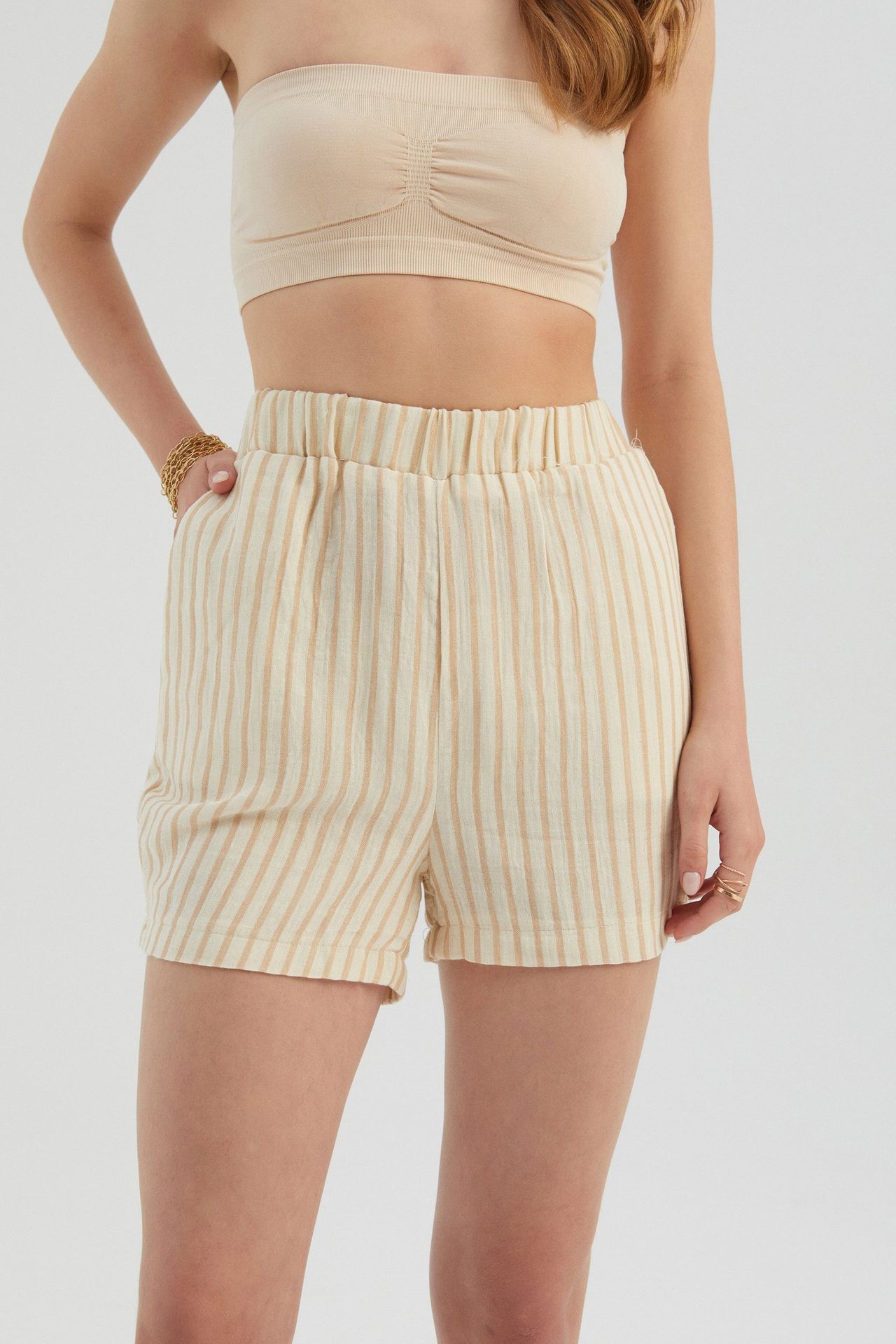 Striped High Waist Elastic Waist Shorts