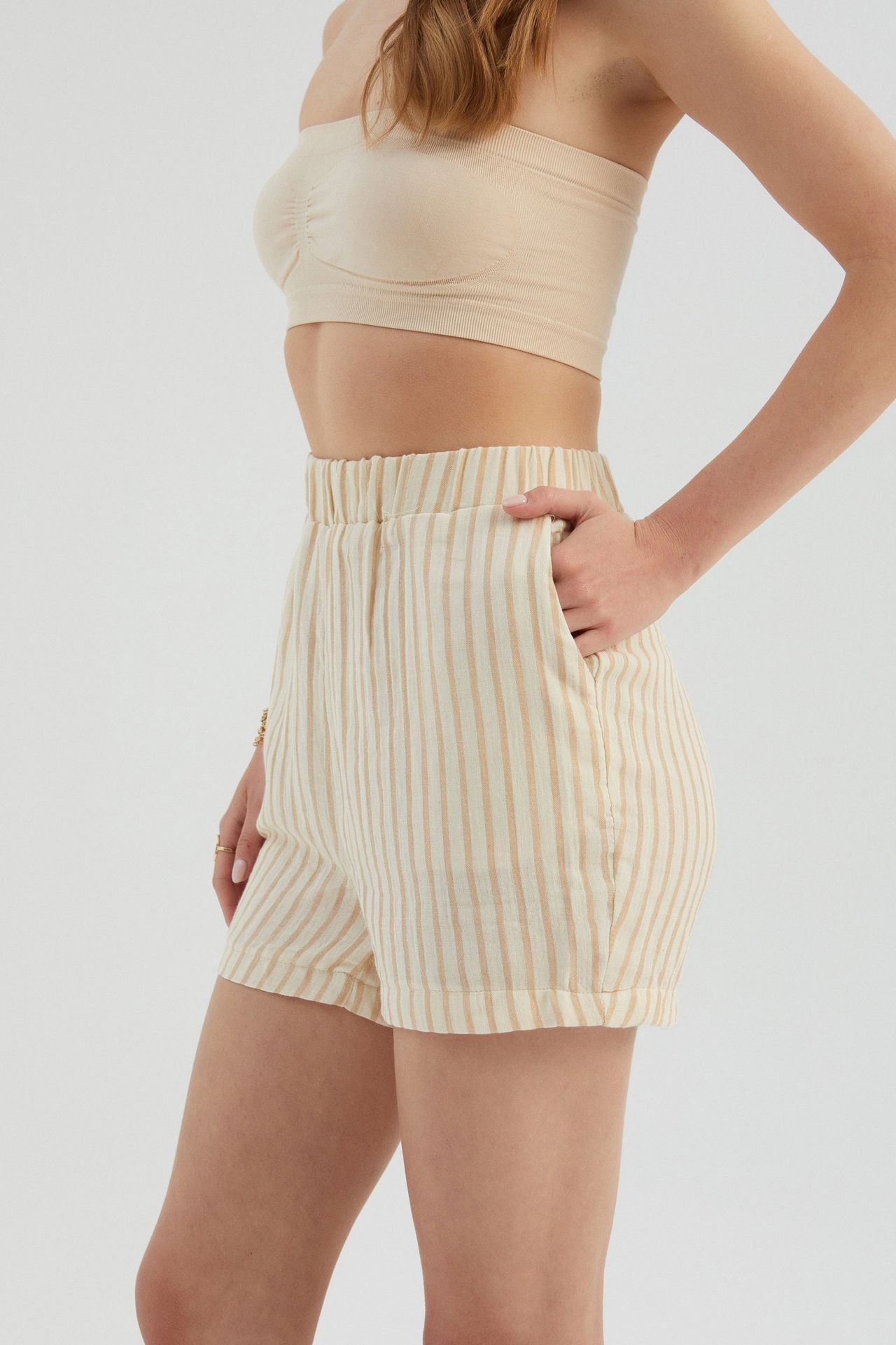 Striped High Waist Elastic Waist Shorts