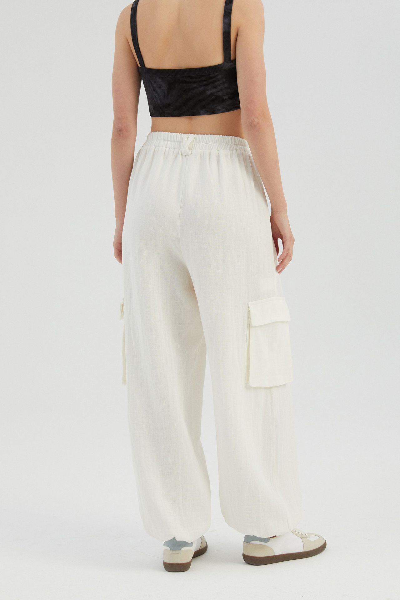 High Waist Elastic Waist Pocket Relaxed fit Pants