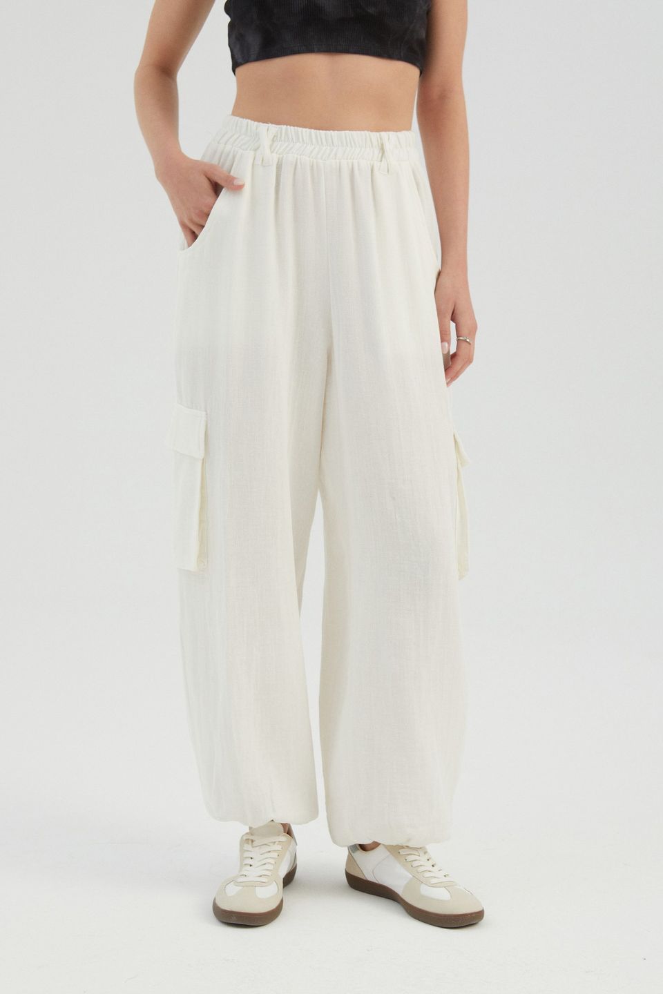 High Waist Elastic Waist Pocket Relaxed fit Pants
