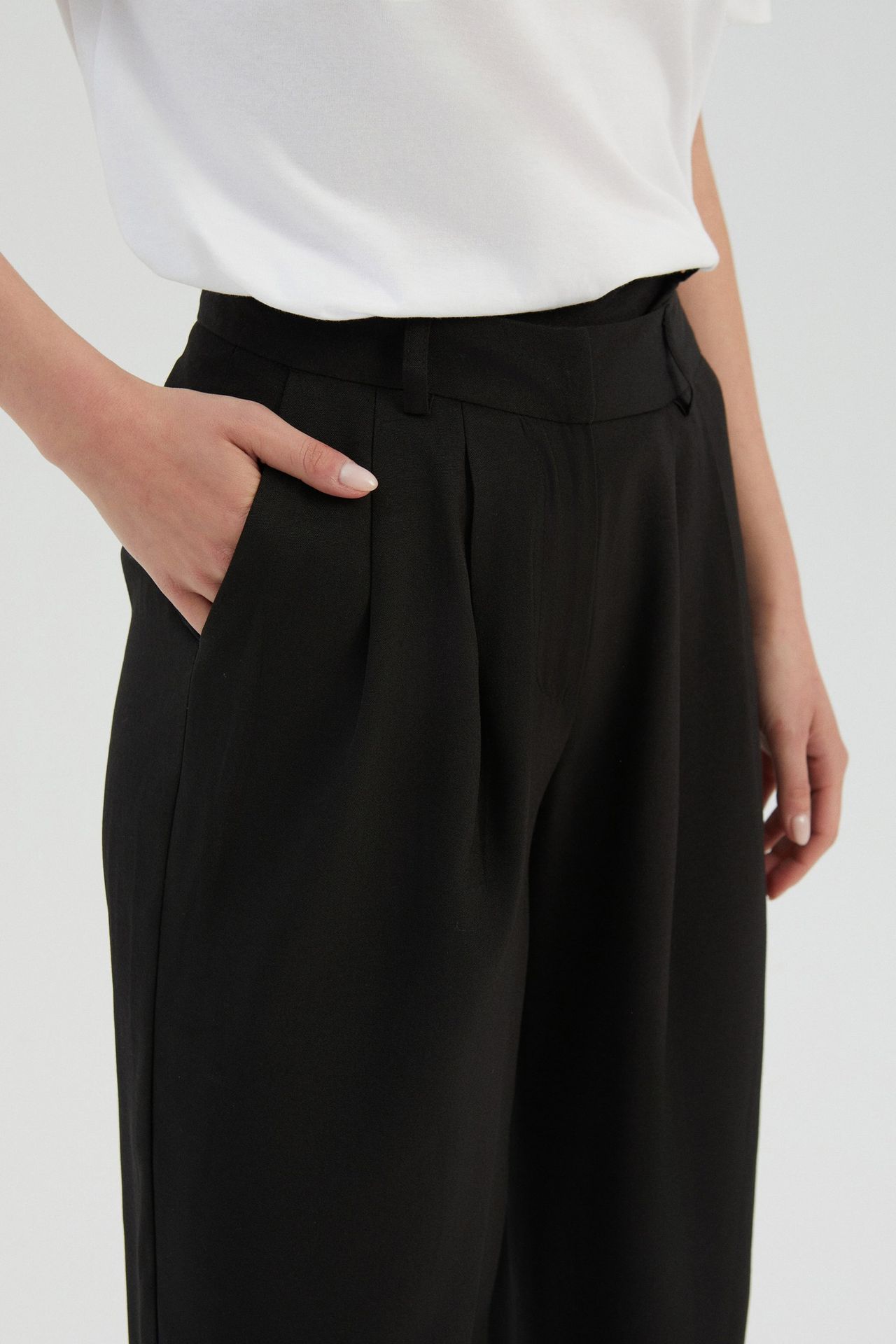 High Waist Pleated Wide Leg Trousers