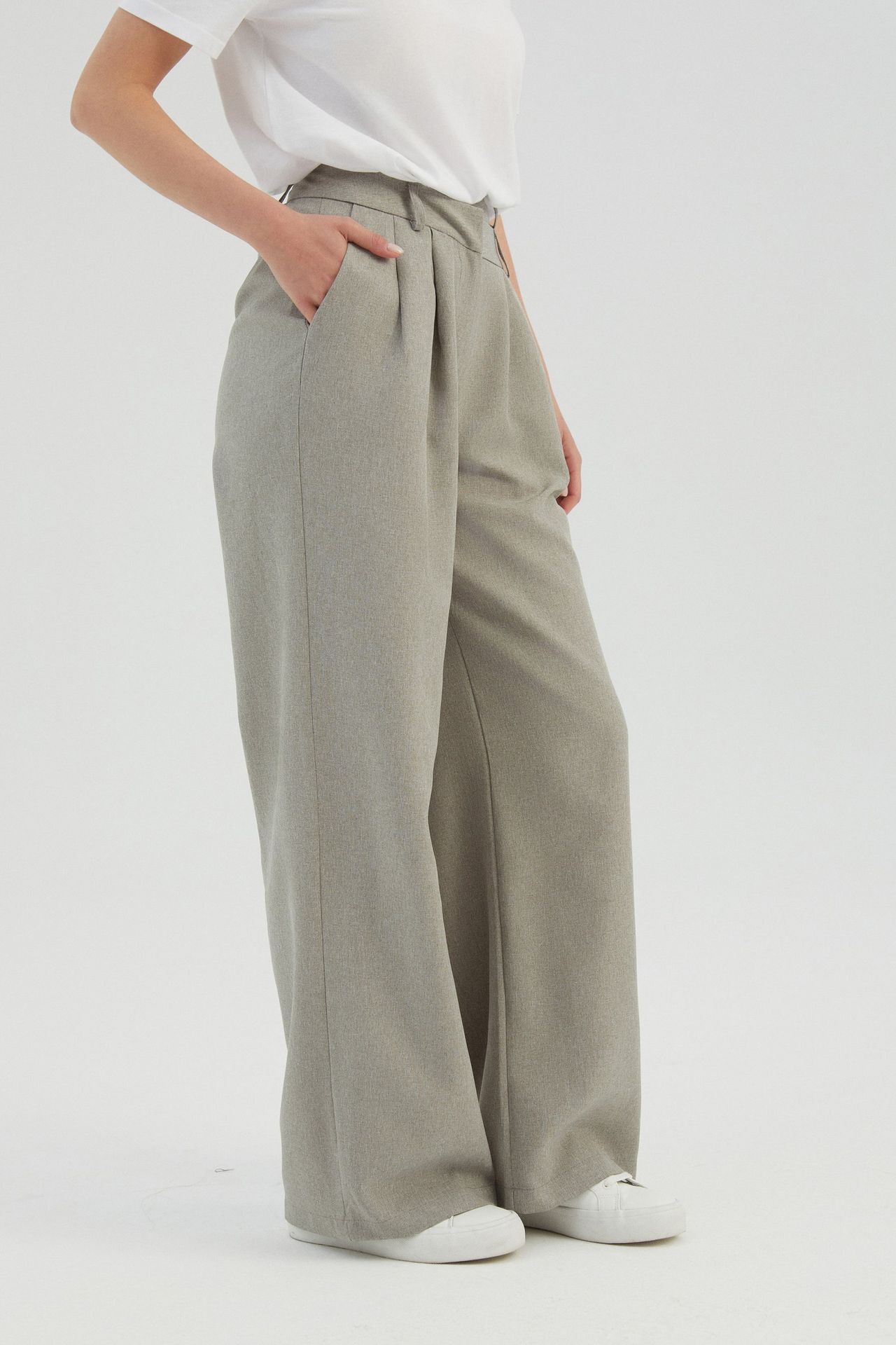 High Waist Pleated Wide Leg Trousers