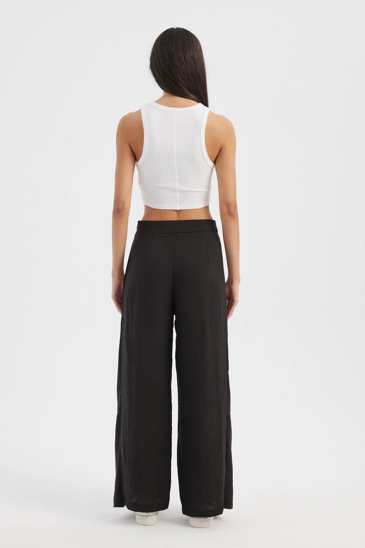 High Waist Straight Leg Trousers with a Front Tie